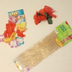 🌺Hula skirt costume with flower lei and hair clip
